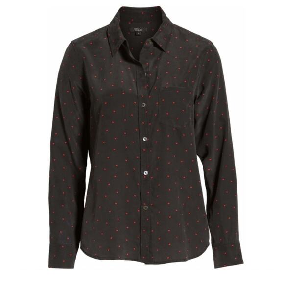 Rails Kate Red‎ Mini Heart 100% Silk Button Up Top Size Small $198 Careerwear - Picture 1 of 13